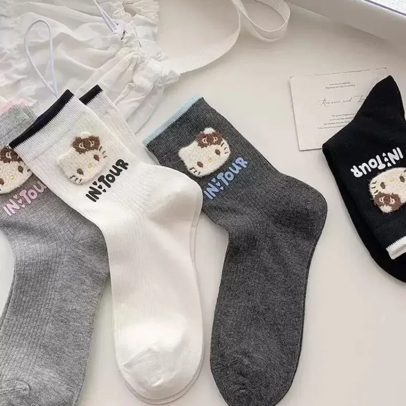 

Cute Hello Kitty Spring/Summer Letter Stacked Socks Female Korean Version Sweet Cartoon Japanese Student Middle Socks