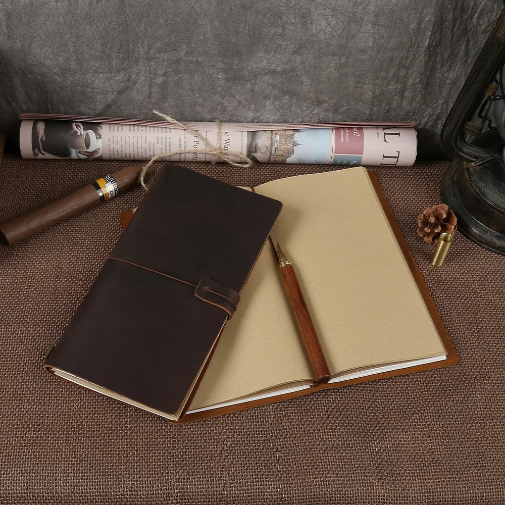Retro Cowhide Notebook Simple Mad Horse Leather Loose-leaf Book Handmade Handmade Handbook on The First Layer of Genuine Leather
