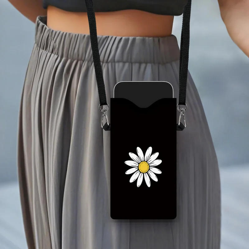 

1 шт., сумка-кошелек из синтетической кожи с цветочным принтом ромашки для женщин и мужчин, регулируемый ремешок, минималистичный дизайн унисекс w