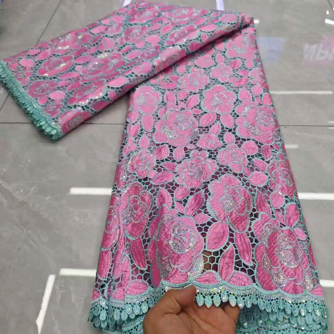 

2025 New African French Nigerian Jacquard Lace Fabric With Sequins Mesh for Embroidery Wedding Party Bride Sewing Dress