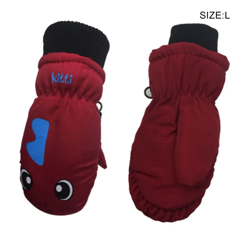 1 Pair Kids Mittens Winter Waterproof Children Easy Matching Accessories Cartoons Thicken Outdoor Activities purple L