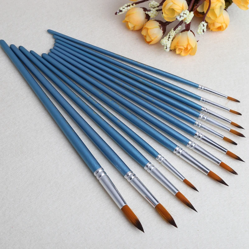 12X Nylon Hair Brush Hook Line Pen Watercolor Acrylic Painting Drawing Art Tool