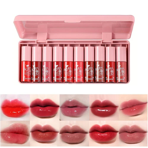 진주 빛 입술 글로스 세트, 립스테인 립 글레이즈 모이스처라이저, 내구성 메이크업 화장품, 사랑스러운 거울 액체 립스틱, 10 색/박스
