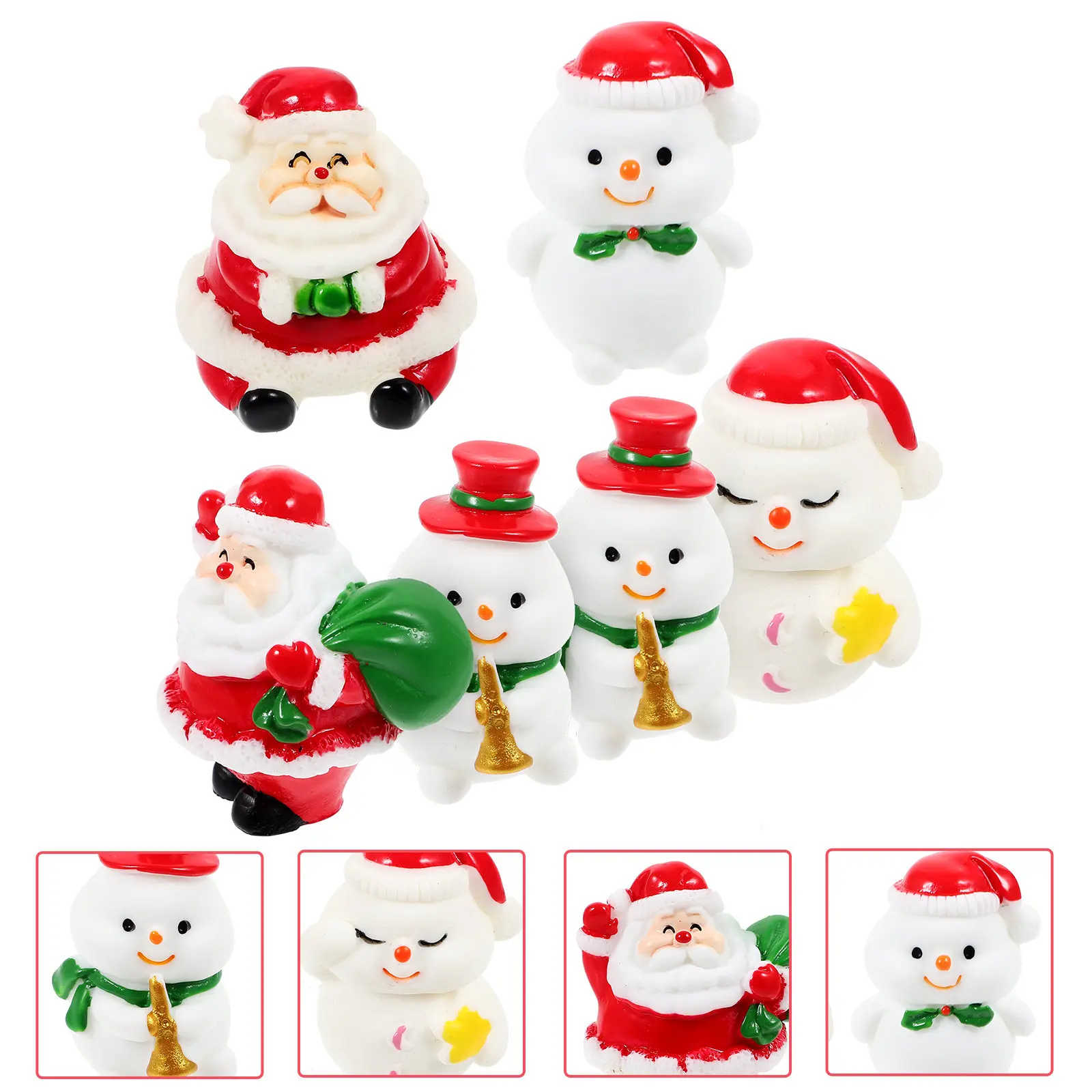 6Pcs Resin Christmas Mini Ornaments Snowman Santa Micro Landscape Decor for Xmas Party Photography Bonsai Scene Setup