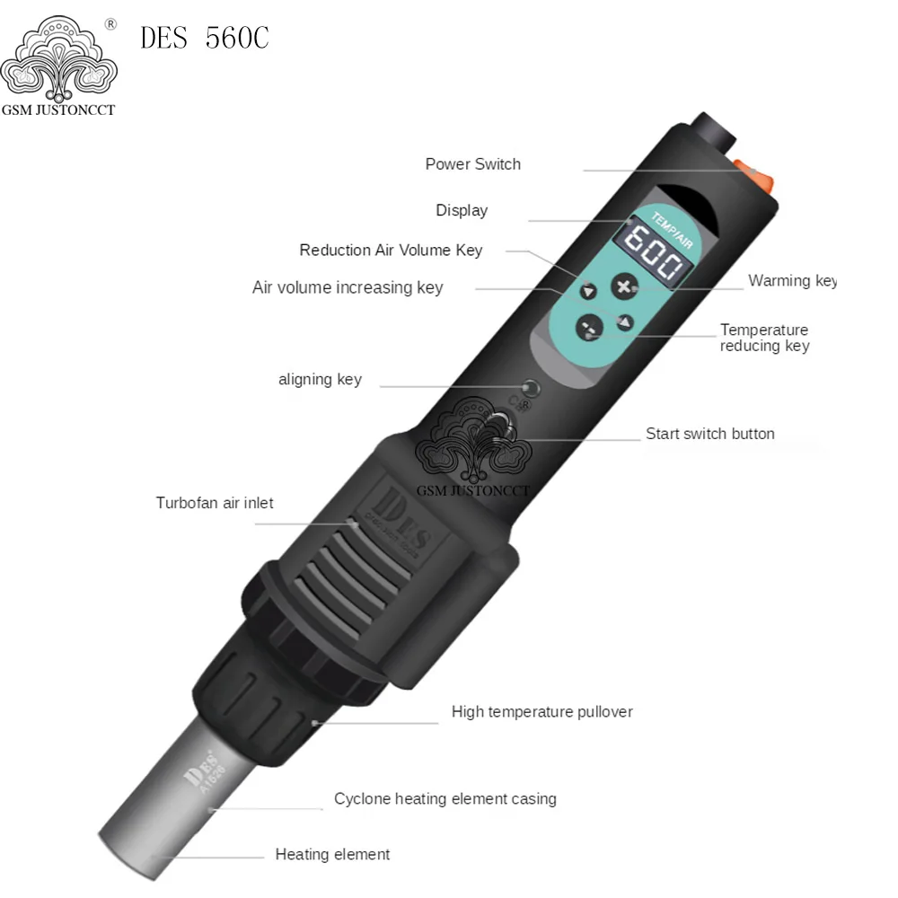 Imagem -05 - Pistola de ar Quente de Solda Portátil Display Digital Pistola de Calor Marca Alemã Original de 560c 80600 560w de 560b