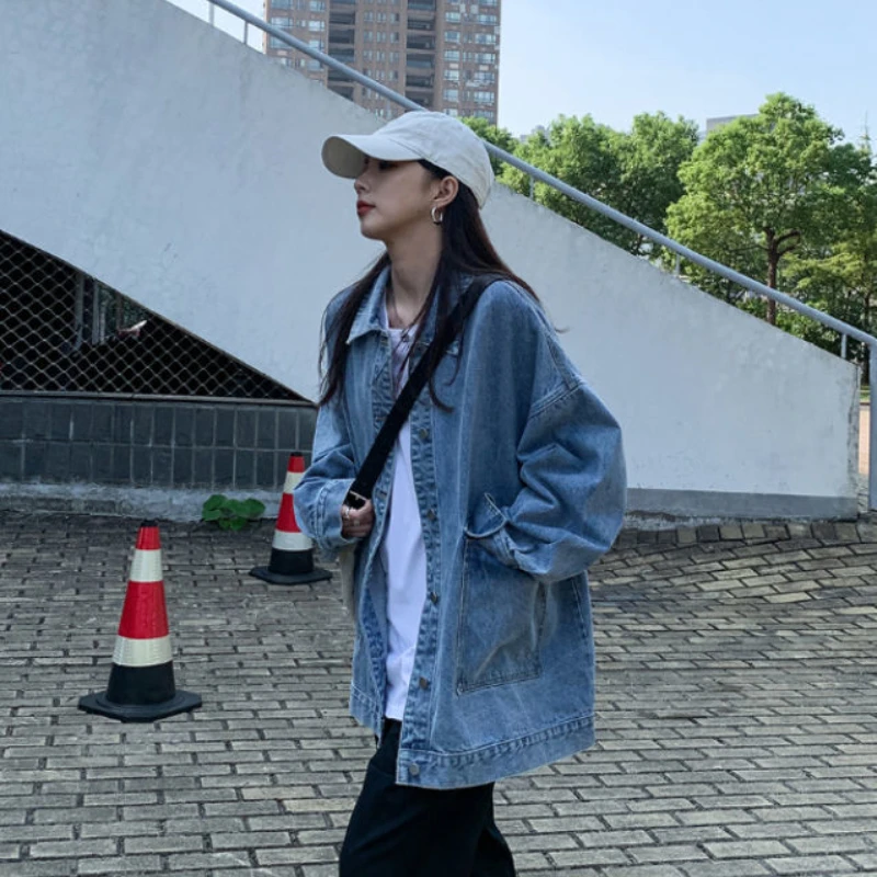 Basic Jackets Women Denim Outwear Spring Autumn Baggy Korean Style BF Fashion Student All-match Hip Hop Streetwear Punk Biker