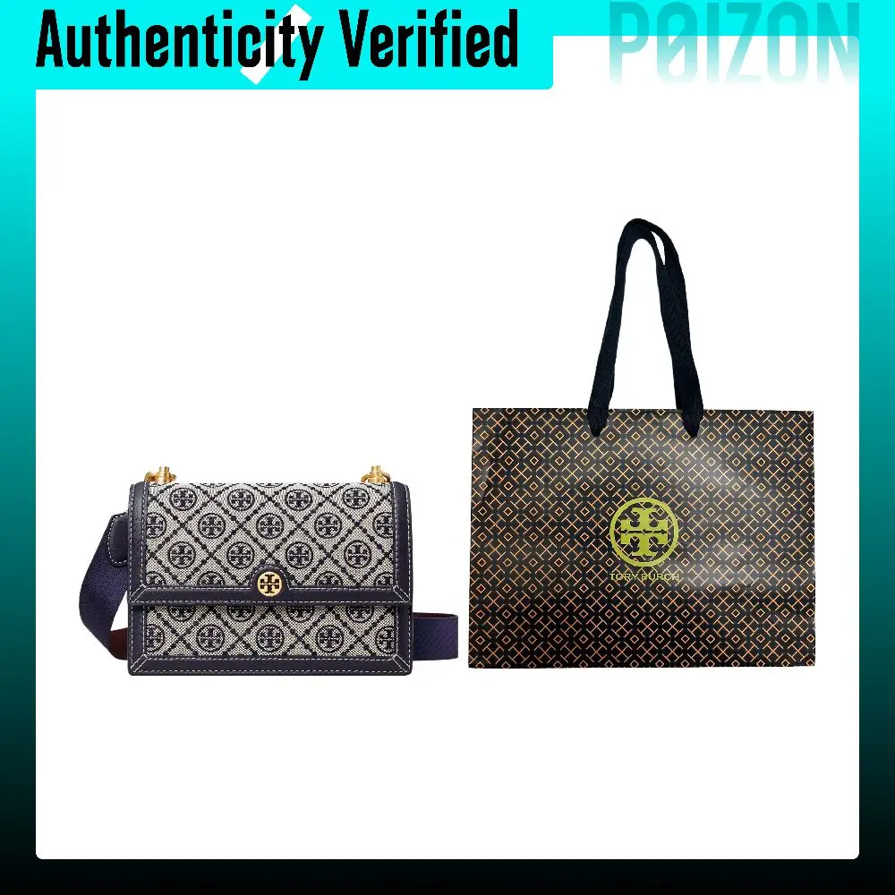 TORY BURCH T Monogram Fabric With Leather Shoulder Bag, Crossbody Bag Small Women's Marine Blue 135845-405