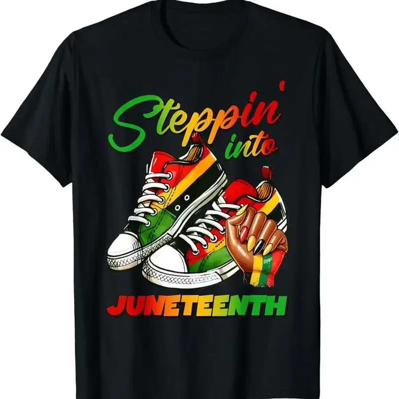 stepping into juneteenth Afro Woman Black Girls Sneakers men T Shirt