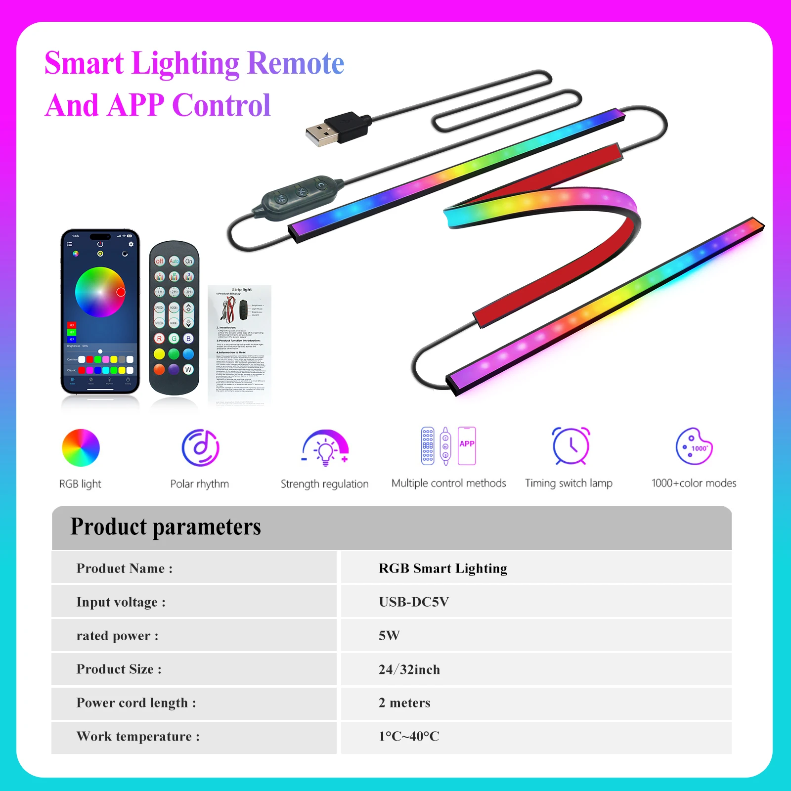 Bluetooth APP Control RGB Monitor LED Backlight Strip USB 24Key IR Remote Flexible Silicone Ambient Light for Computer Screen view 5
