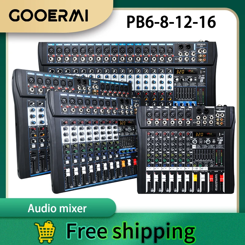 GOOERMI Professional Mixer Audio PB6-8-12-16 Channels 320 DSP For DJ Mixing Sound Board Console USB PC Recording Input 48V POWER