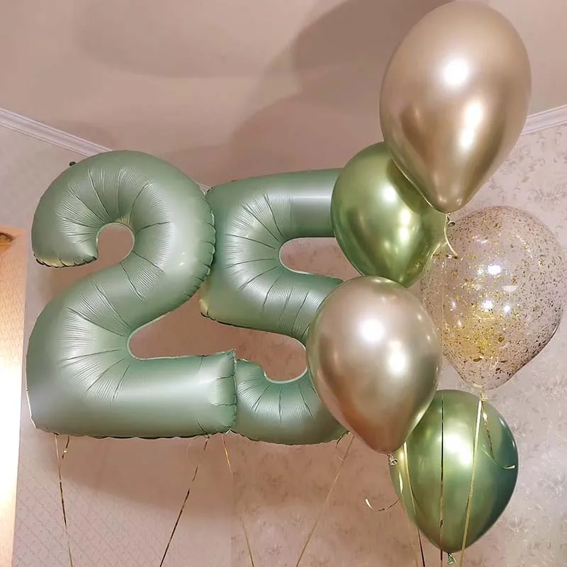 32 Zoll cremefarbene Karamell-Olivgrüne olivgrüne Folienballons 0 1 2 3 4 5 6 7 8 9 Kugeln Hochzeit Geburtstag Party Dekor Babyparty – Detail 13