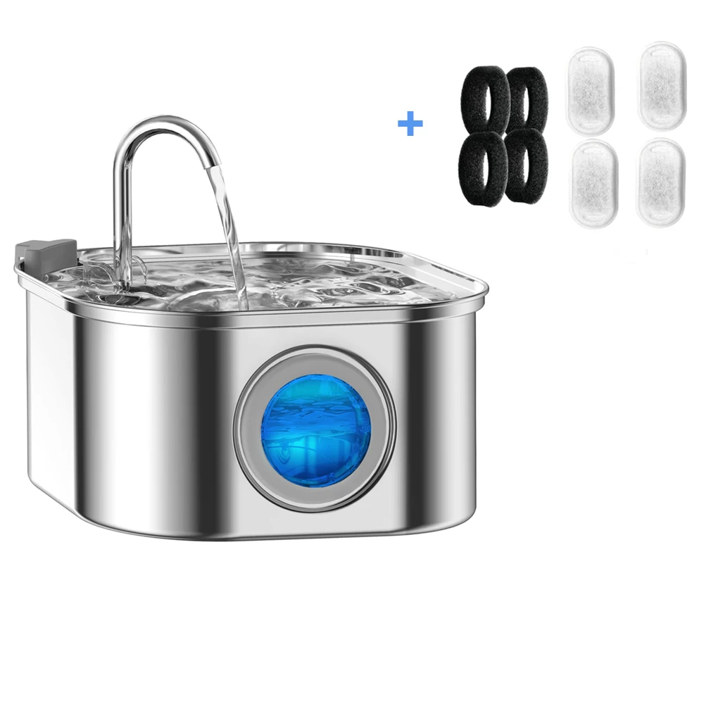 3.2L Rvs Huisdier Water Feeder Auto Kat Fontein Slimme Hond Water Dispenser Visuele Venster Drinkbak Huisdier Accessoires - afbeelding 1