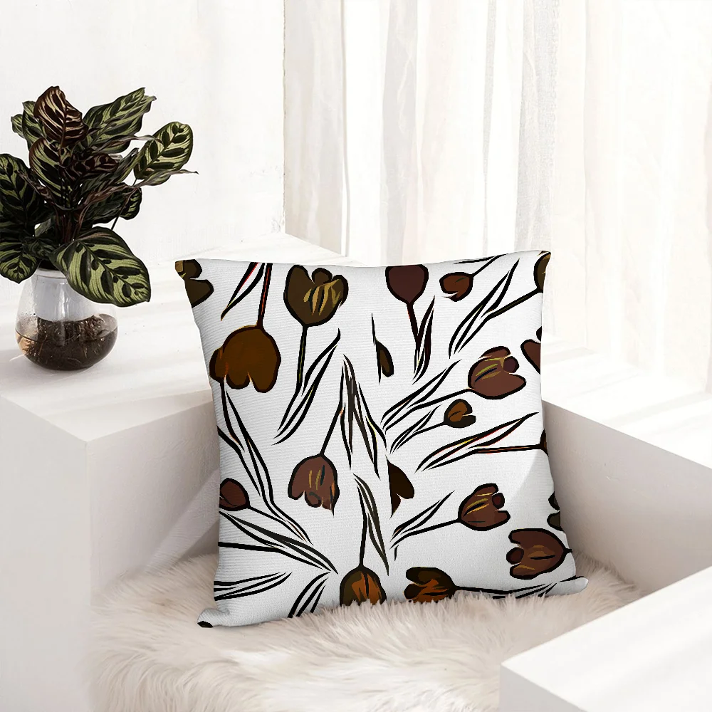 

Floral Print Textile Pillow Case Plush Fabric Soft Pillowcase Double Sided Print Sofa Cushion Cover Throw Pillow Covers