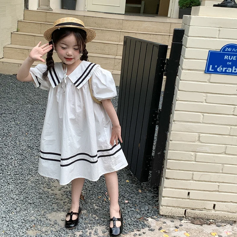 Children's Clothing Summer Refreshing Dress Medium and Small Girl Baby Large Dress Casual College Style Dress Fashion Trend