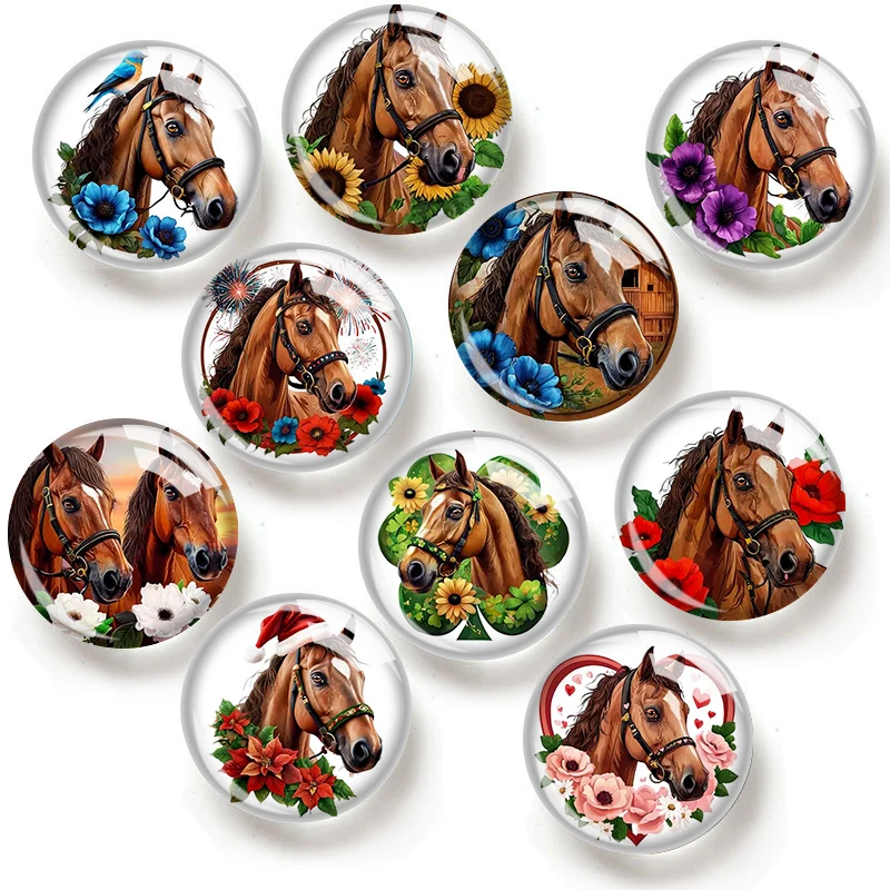 

Horses Watercolor 12/18/20/25mm glass cabochon bracelet pendant rings for jewelry demo earrings back Making findings