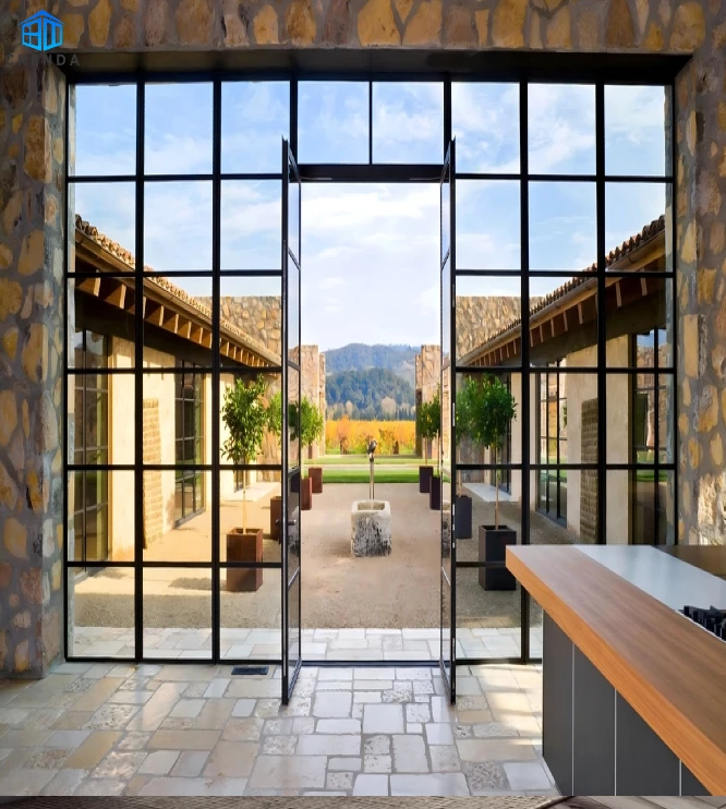 Front DoorFactory Entrance Modern Single Double Steel French Swing Hinge Door With Tempered Glazed LowE For Exterior Villa