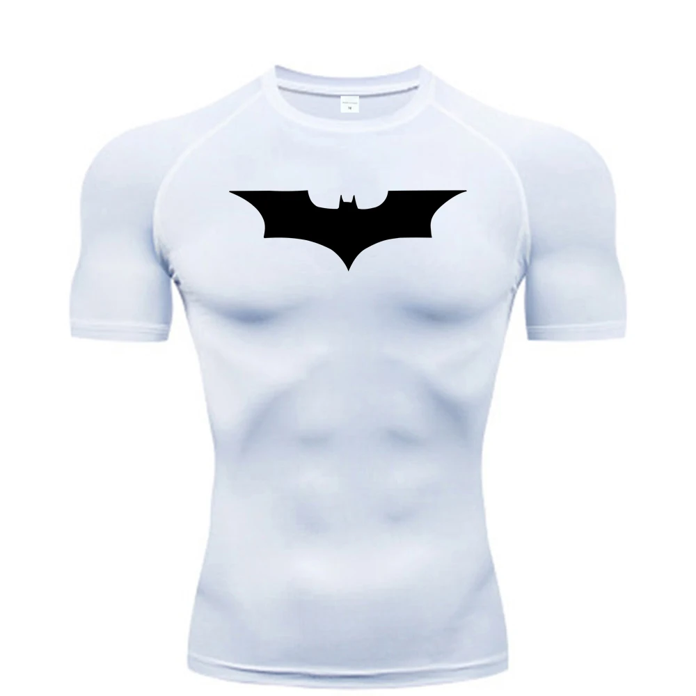 Men's Fit Bat Print T-Shirt Compression T-Shirt For Running Gym Fitness Jogging, Men's Casual Short Sleeve T-Shirts