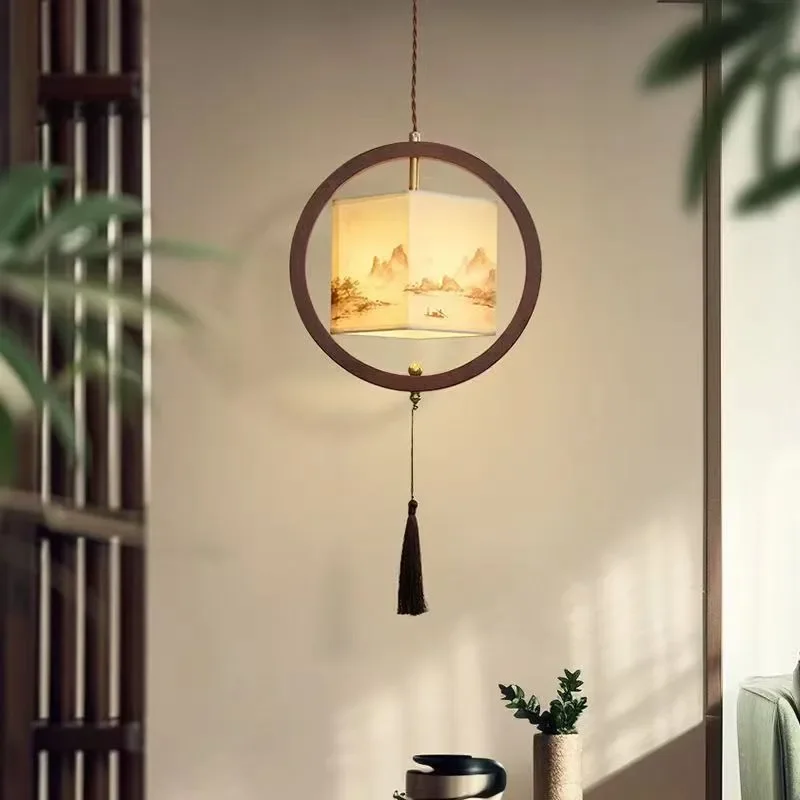 for Song Dynasty Aesthetic Bedside Chandelier Chinese Retro Entrance Lamp Zen Study Tea Room Decorative Lighting Fixture led