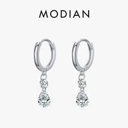 MODIAN 925 Sterling Silver Sparkling Swing Water Drop CZ Hoop Earrings Classic Wedding Earrings Buckle For Women Jewelry Gifts