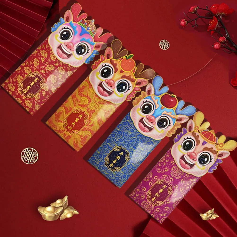 12Pcs Creative Dragon Red Envelopes Paper Money Bags for Chinese New Year Festival Lunar New Year Gift Lucky Money 2024