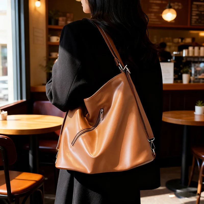 

Trendy Retro Women's Shoulder Bag PU Leather Lightweight Single-shoulder Bag Portable Waterproof Shopping Handbag Spring Summer