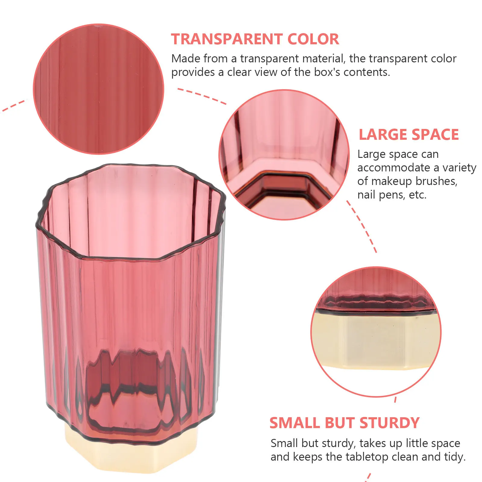 Smooth Surface PP Makeup Brush Storage Container Transparent Pencil Organizer Decorative Brush Holder for Desk Living Room