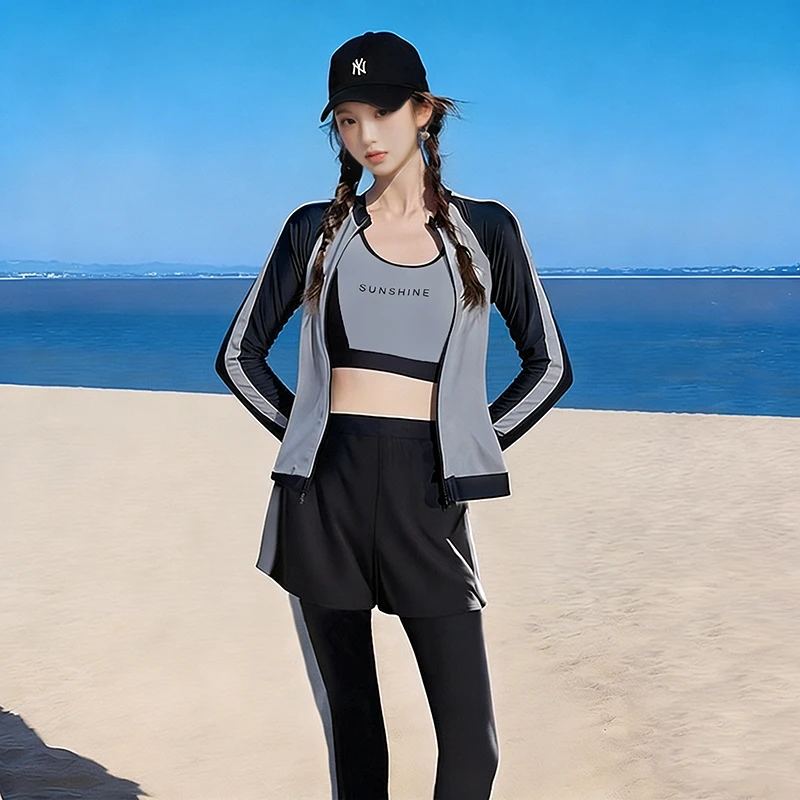 2025 Winter Women's Long Sleeve Swimming Suit Surfing Snorkeling Conservative Four Piece Set Jellyfish Sport Surfing Swimwear