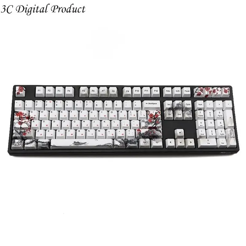 Russian Keycaps Plum Blossom OEM Profile Mechanical Keyboard Keycaps for 110-Key Q84A