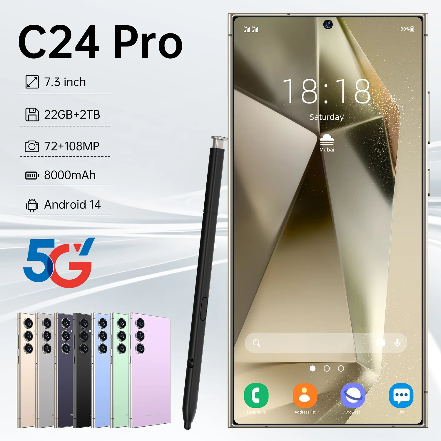 

Global Version C24 Pro 5G Smartphone Snapdragon 8 Gen 3 8000mAh Battery 120W Charge 7.3″ 120Hz AMOLED Display 108MP Camera