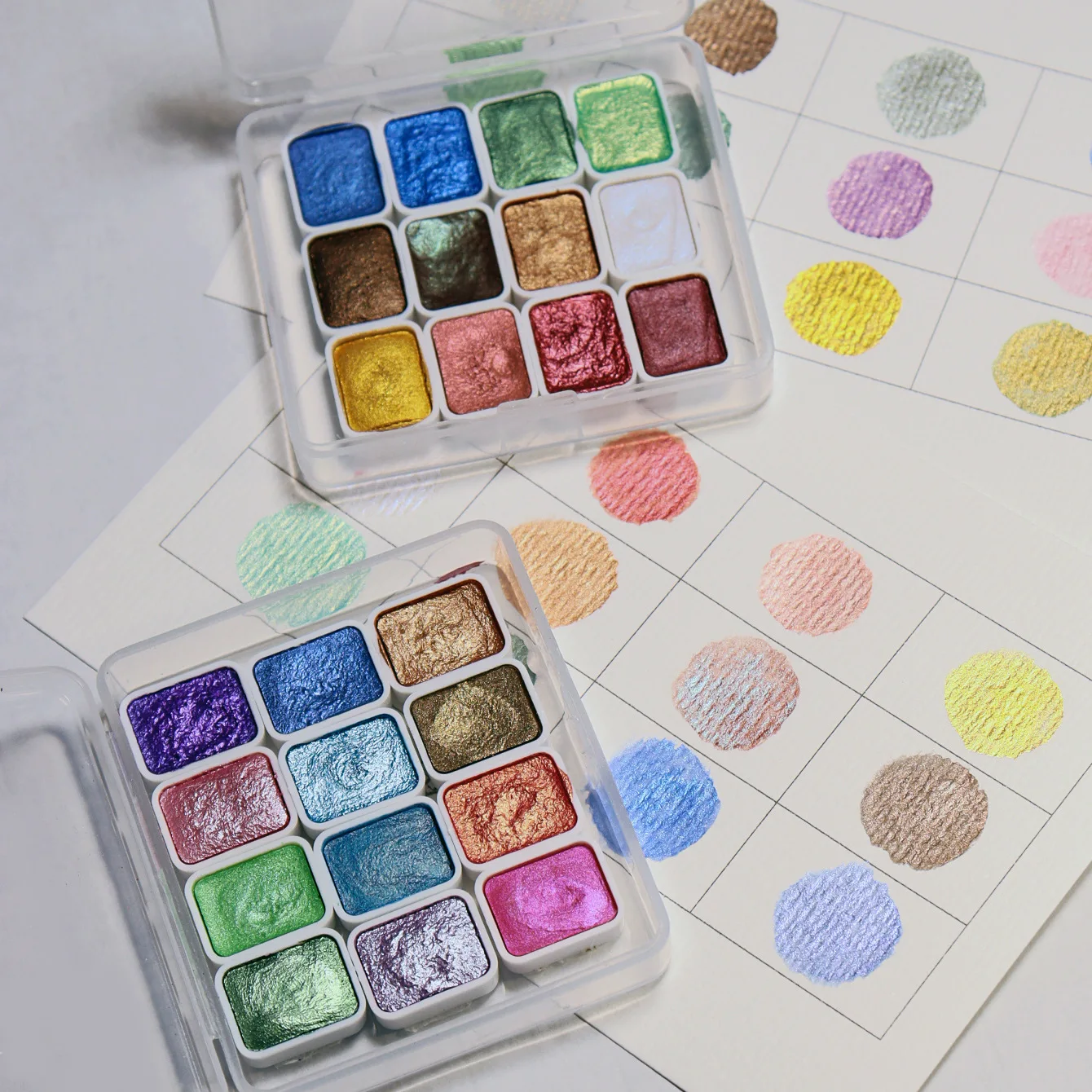 12 Color 1ml Solid Watercolor Pigment Set Gold and Silver Powder Mineral Pearl Pigment Art Watercolor Painting Nail Decoration