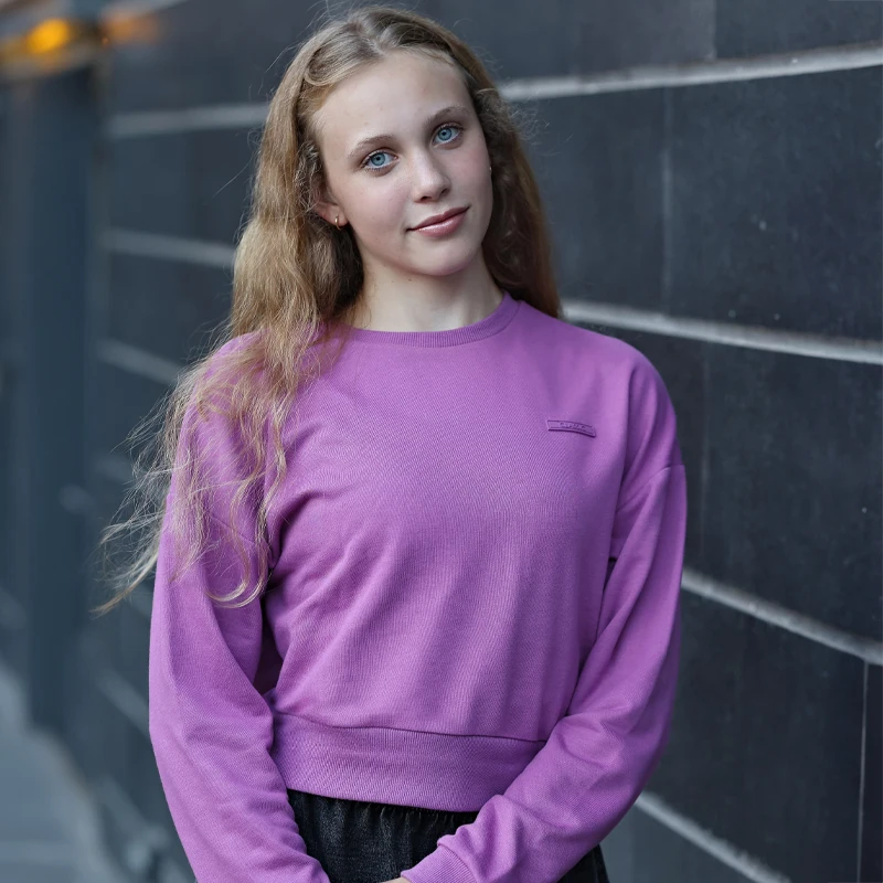 BARCALI Young Collection Short Sweatshirt Multi‑Color Round Neck Casual Outwear Ribbed Hem Comfortable Autumn Lady Pullover