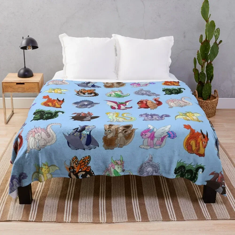 Full Dragon Pattern (Blue vers.) Throw Blanket Winter beds Nap Blankets