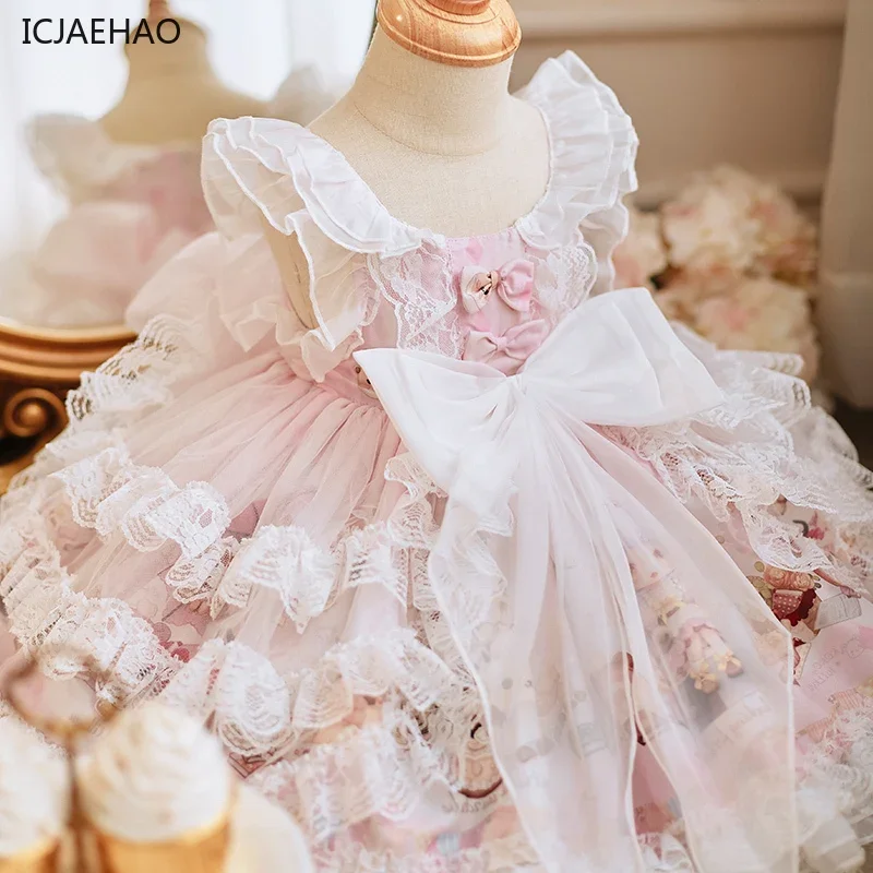 ICJAEHAO Kids Princess Lolita  Flower Girl  for Weddings ClothesSpanish Costumes Children's Birthday Elegant Prom Dress Matching