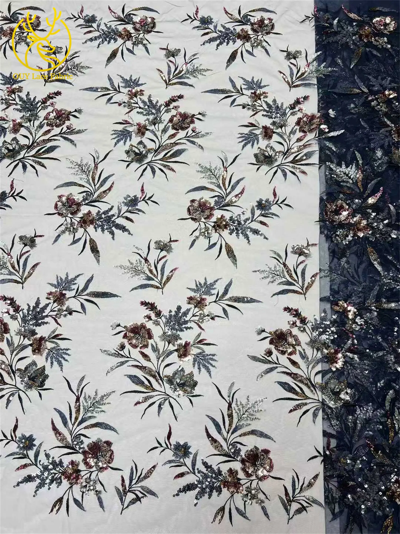 Neuester mit Pailletten bestickter Spitzenstoff 2026 Hochwertiger nigerianischer Perlen-Spitzenstoff, geeignet für Damen-Hochzeitskleider, 5 Yards – Detail 16