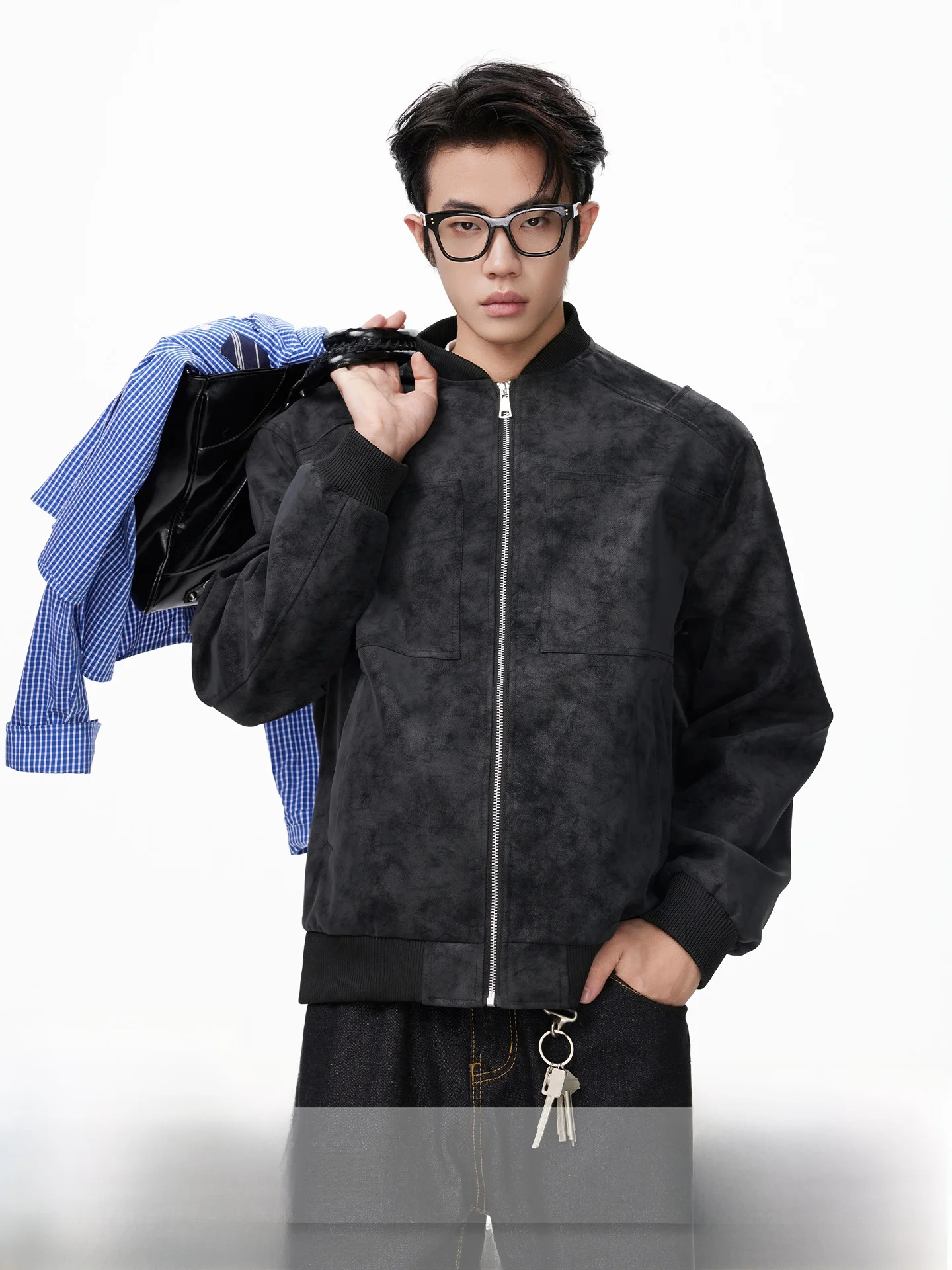 

ABFR ey Cleanfit ort Baseball Sle Suede Jaet Men's Vintage Workwear Autumn Faion Loose Fit Splice No Ironing Needed