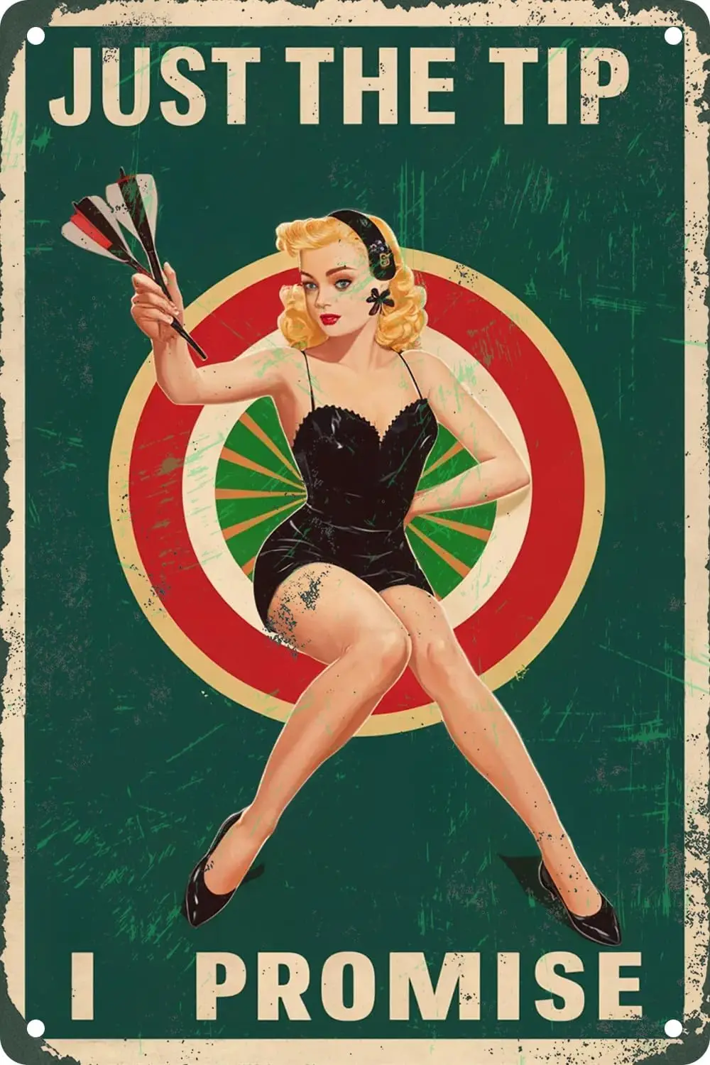 1p,Just The Tip I Promise Darts Player Gifts Sexy Pinup Girl Metal Tin Signs, Darts Sexy Pinup Girl Poster For Home Office Bedro
