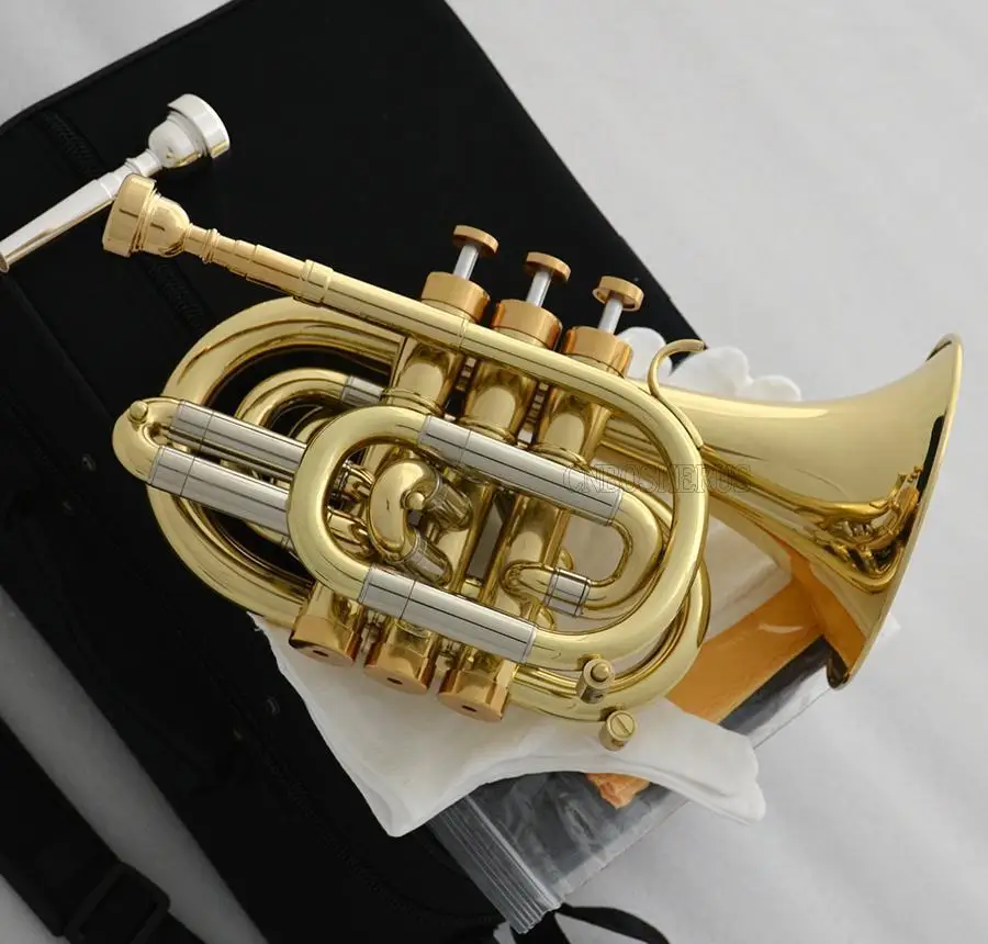 

Professional Gold Pocket Trumpet Bb Horn Monel valves New Case