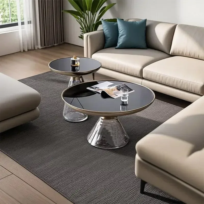 Italian new glass coffee table combination light luxury living room side table balcony round simple metal table