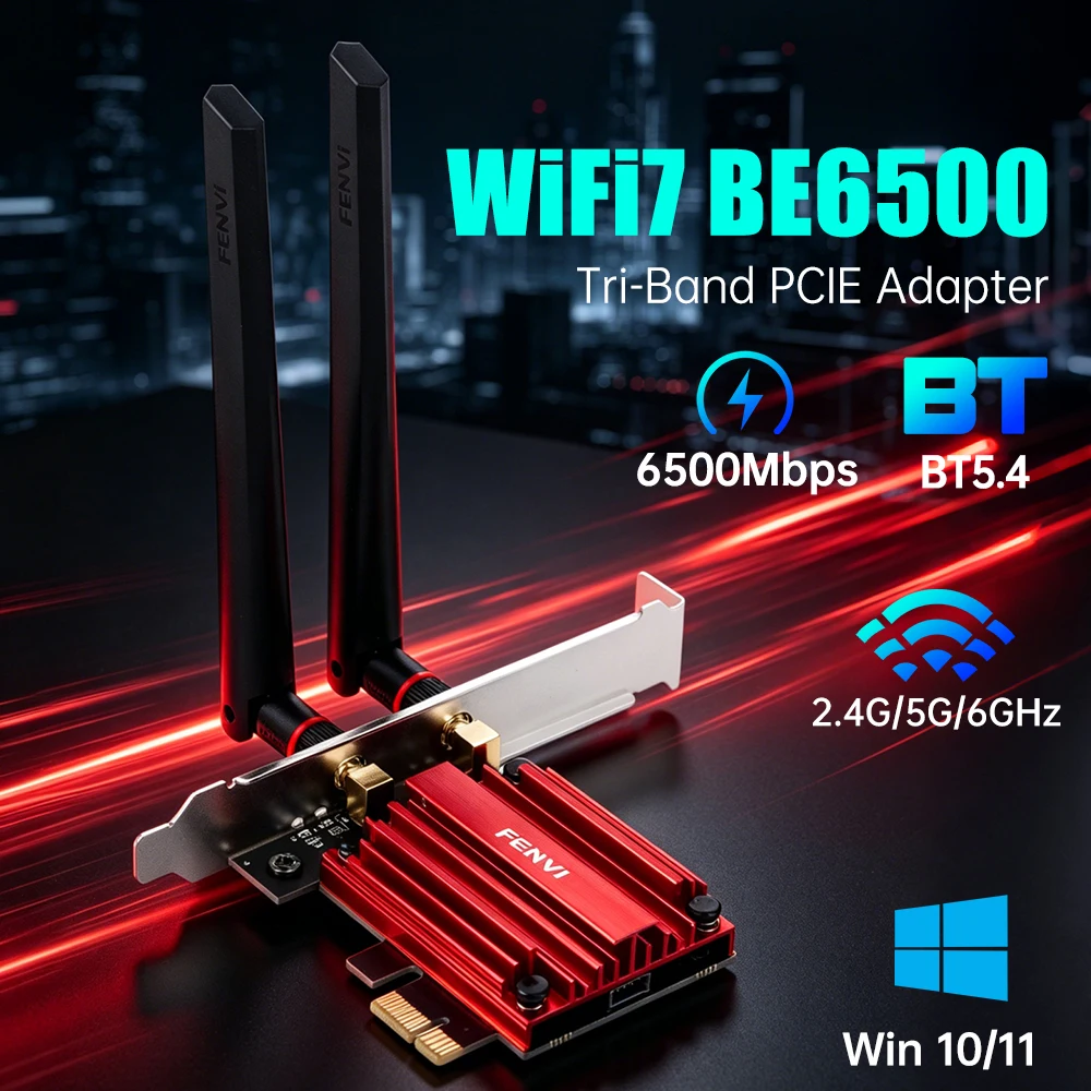 

WiFi 7 BE5400 MT7925 Wireless PCIE Adapter Tri Band 2.4G/5G/6Ghz Bluetooth 5.4 5400M Wireless Network Adapter For Win 10/11