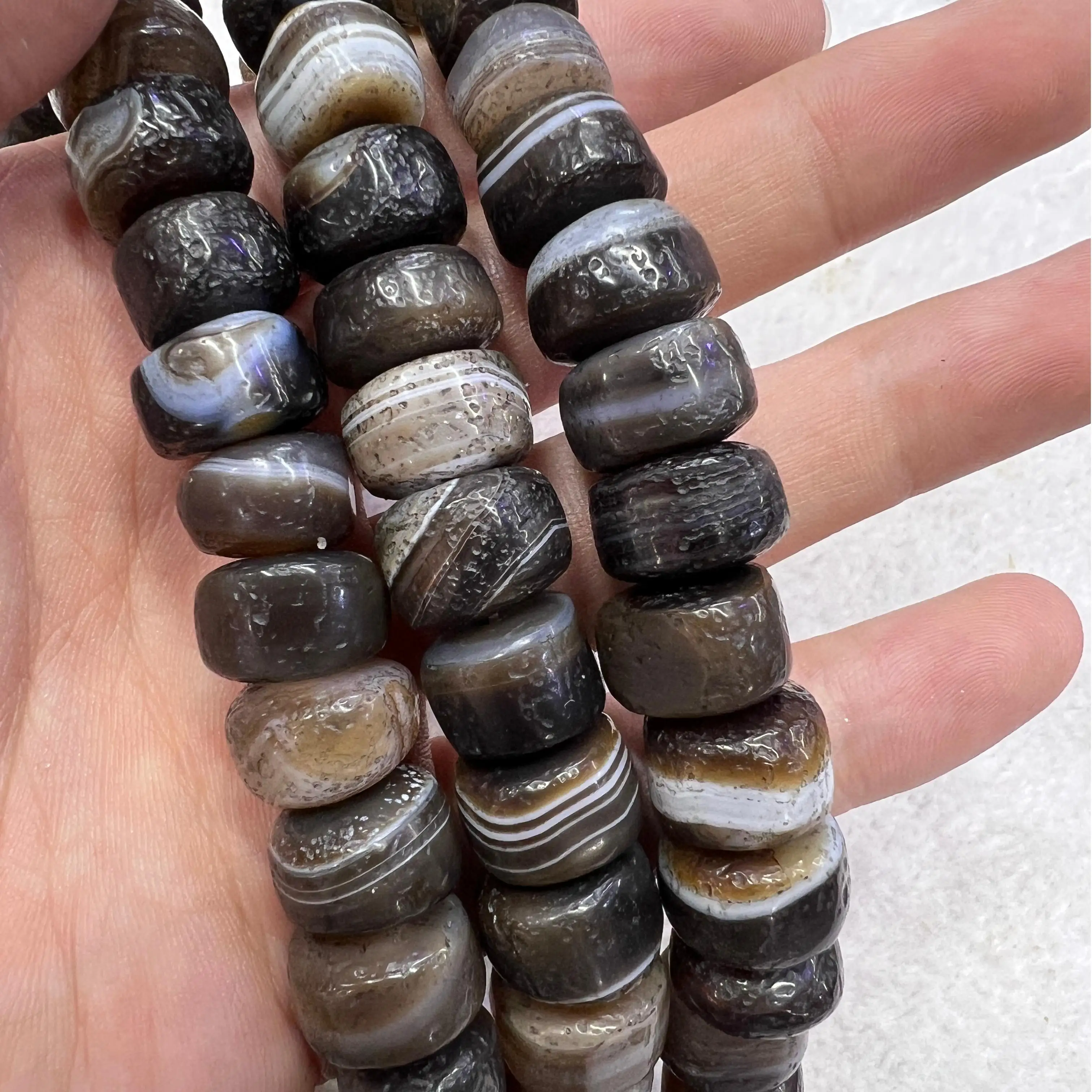Ancient Agate Stone Beads Coffee Natural Stone Spacer Bead Beaded 15'' Strand For DIY Jewelry Making Bracelet 10*12mm
