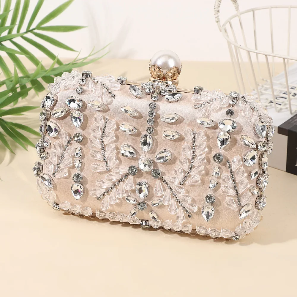 

Luxury Rose gold Silver Smll Clutch Crystal Diamond Charm Evening Bags For Women Chain Shoulder Bag Prom Party Handbag Purses