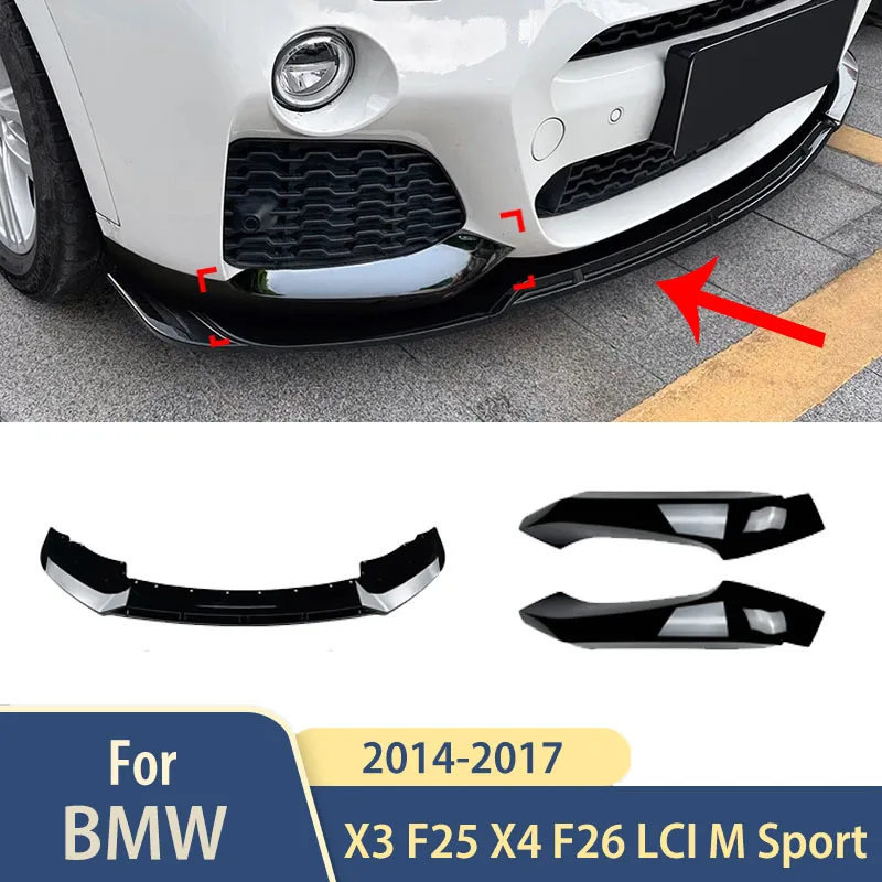 

M Sport 2014 2015 2016 2017 For BMW X3 F25 X4 F26 LCI Car Exterior Front Bumper Lip Front Corner Bodykit Spoiler Diffuser Parts