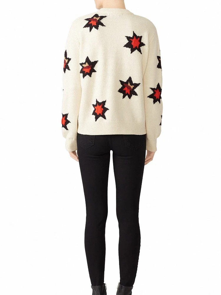 الخريف الشتاء محبوك سترة صوفية المرأة العلوي المطرزة نجمة خماسية زرر 42% الصوف 0% اللاما الشعر سترة