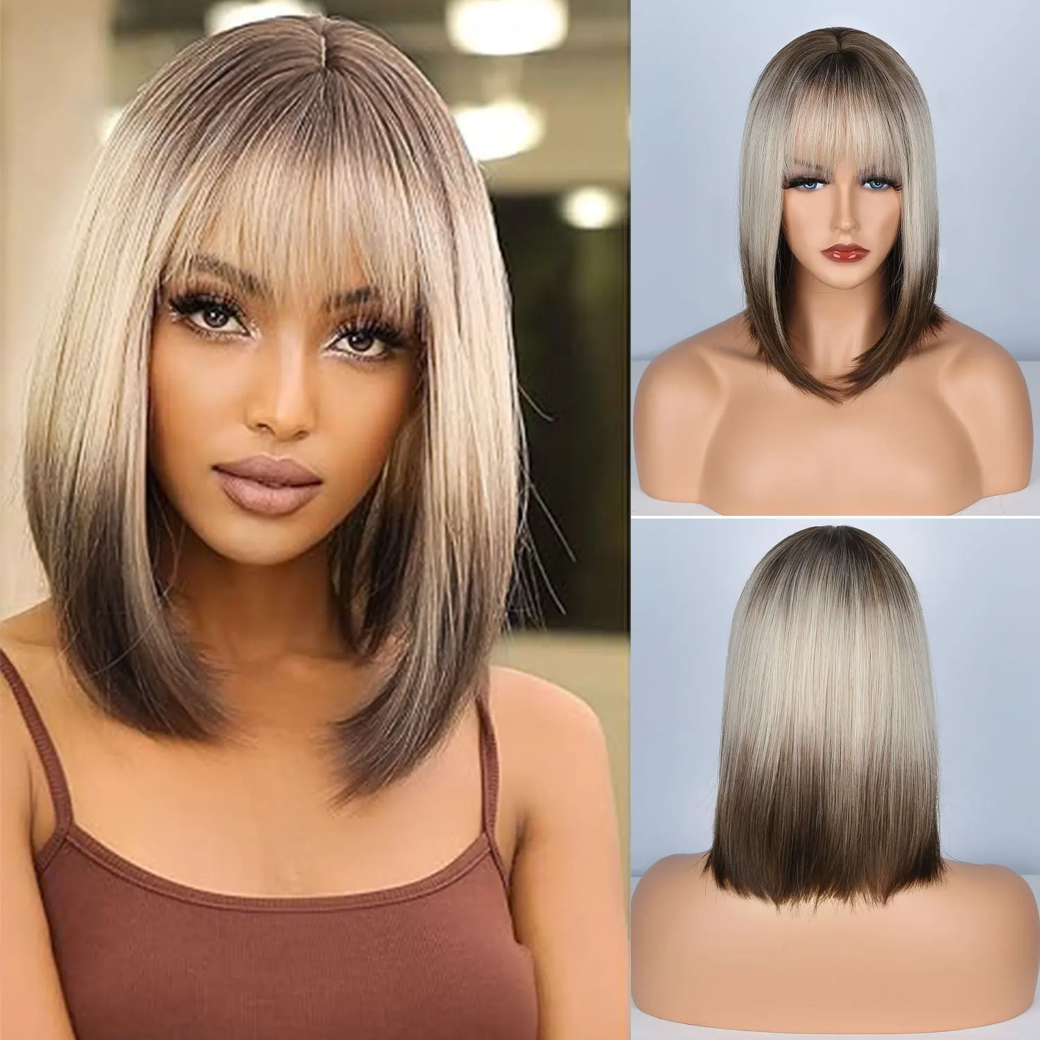 

European and American wigs Ruili fashion gradual change color chemical fiber full head cover