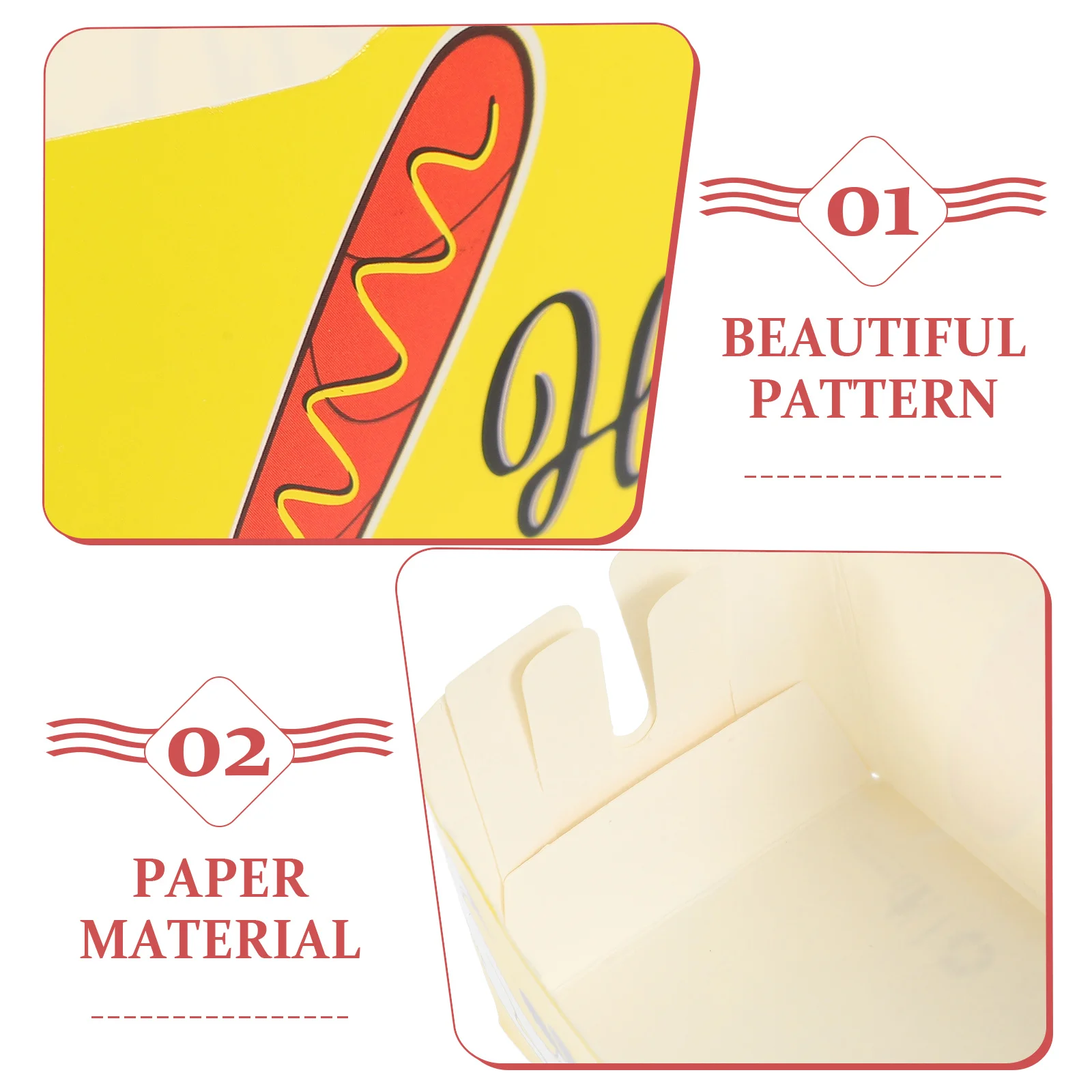 

50Pcs Disposable Paper Food Serving Tray Foldable Coated Snack Open Box Oilproof Waterproof for Carnival Fairs Festivals Hot Dog