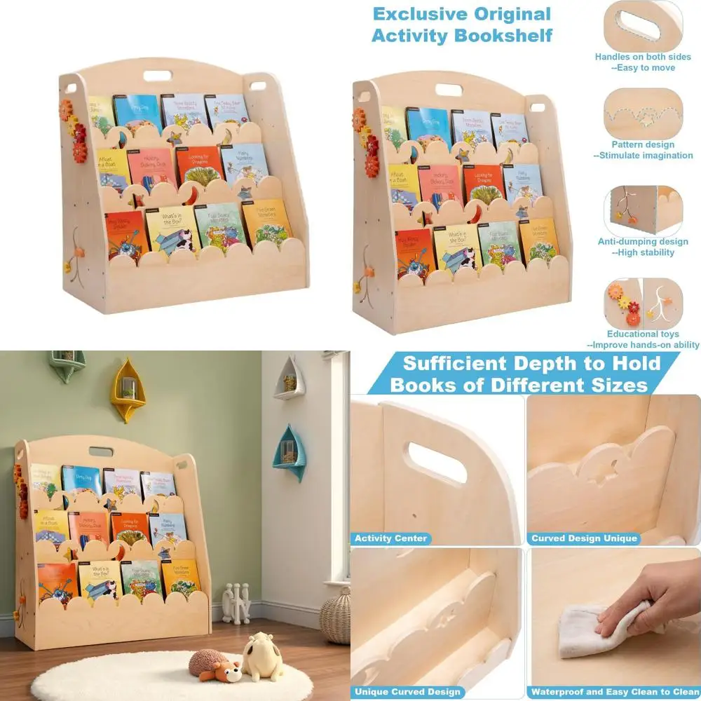 

Деревянная 3-ярусная книжная полка в стиле Монтессори для детей, детской комнаты, игровой комнаты и класса, современный органайзер для книг для малышей