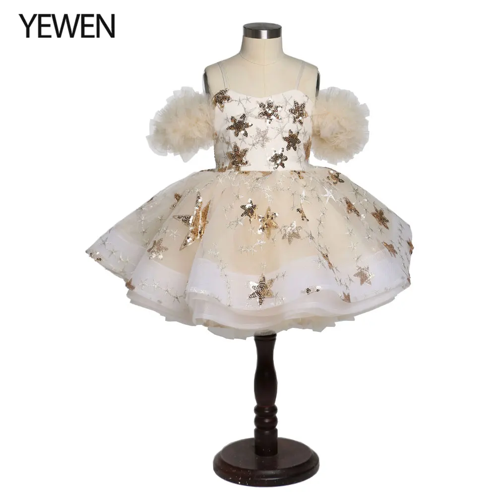 

Sparkle Star Tulle Little Flower Girls Dresses for Wedding Party Princess Children Photo Shoots Dress Tutu Gown YEWEN