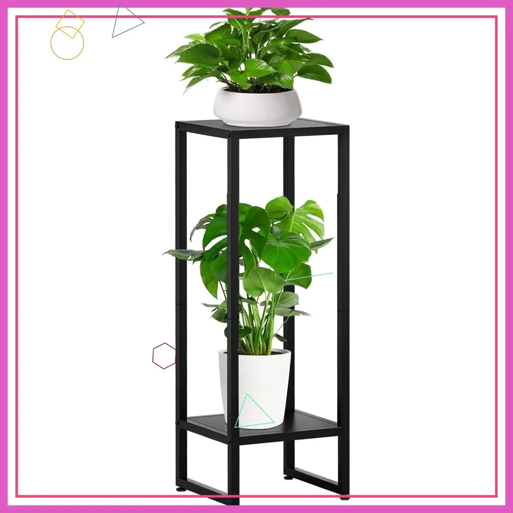 

Металлическая подставка для растений черного цвета, высотой 37,4 дюйма, 2-ярусная, современная угловая полка для гостиной
