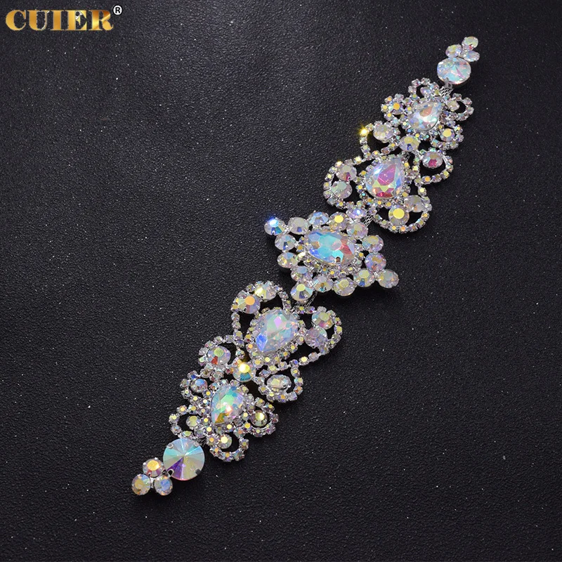 1Piece Glass Strass Wedding Dress Belt Sash Appliques Trim AB Color Rhinestones Clothings Patches Trim Sewing Decorations DIY