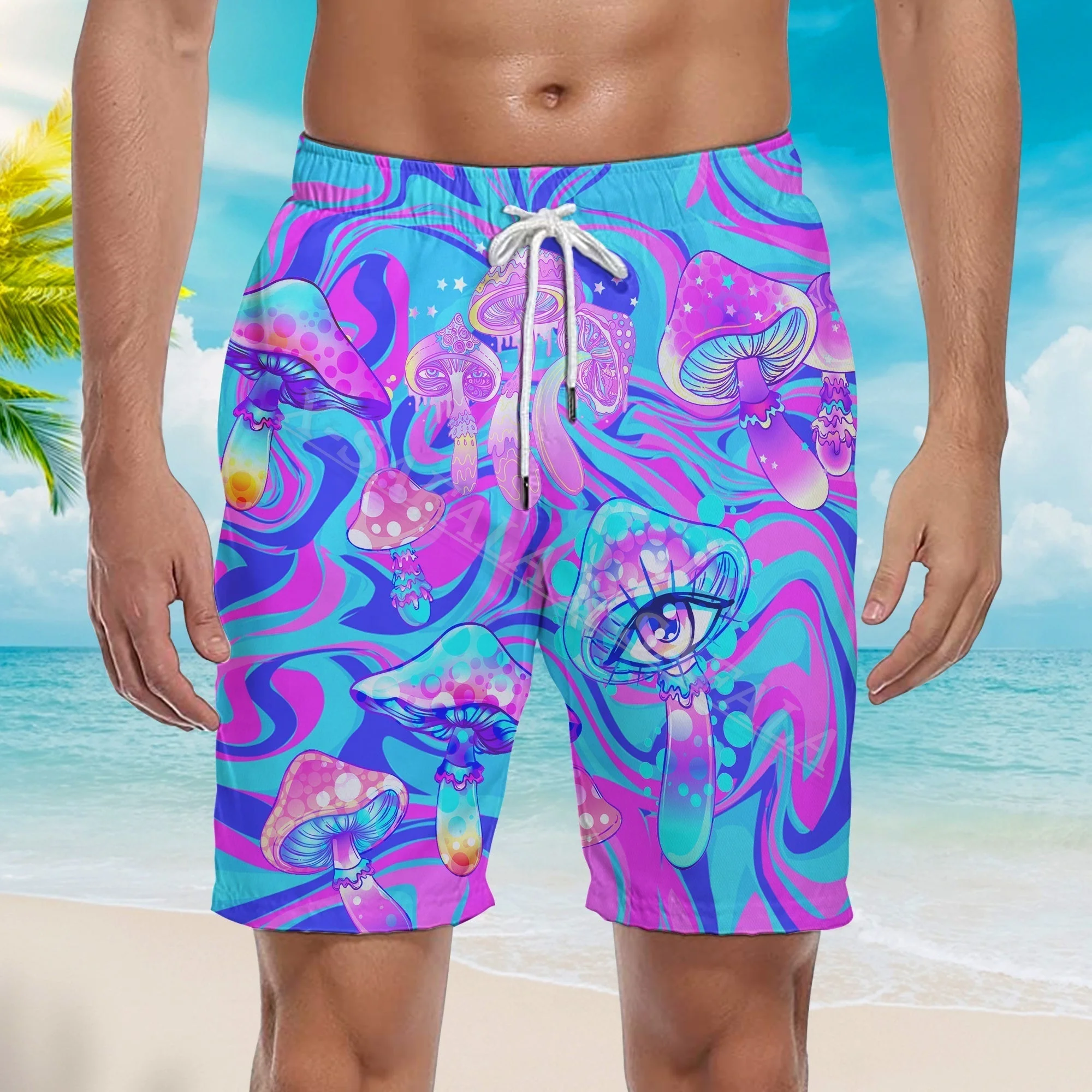 Mushroom Trippy Hippie Nature Customized Swimming Shorts Summer Beach Holiday Shorts Men's Swimming Pants Half Pants-1